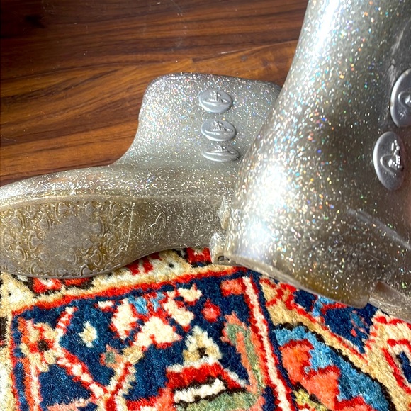 Vivienne Westwood Anglomania  x Melissa Silver Glitter Rain booties.